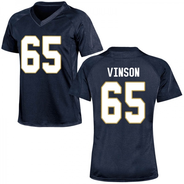 Michael Vinson Notre Dame Fighting Irish NCAA Women's #65 Navy Blue Game College Stitched Football Jersey REV7655VL